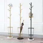 Metal Umbrella Stand with Coat Rack,Modern Umbrella Holder for Entryway,Freestanding Umbrella Rack with Marble Base,Tall Umbrella Storage for Indoor Outdoor Patio(66.9″, Black White)