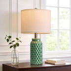 USumkky 20.5" Ceramic Table Lamps Set of 2 - Modern Farmhouse & Boho Style, Bedside Nightstand Lamps for Bedroom, Living Room End Table Lamps, Small Desk Lamp(Green)