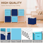 6 Cube Storage Organizer with Shelf Back to School Boxes 11 Inch Toy Storage Bins Closet Organizers Drawers Fabric Dresser for Playroom Books Bedroom Dorm Kitchen (Dark Blue,Light Blue)
