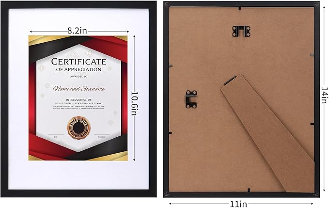 Lyeasw 8.5x11 Picture Frame Black 15 Pack, Display 8.5x11 Certificate with Mat or 11x14 Picture without Mat, Multi Award Diploma Document Frame for Wall or Tabletop