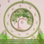 Pretty Jolly Green Tree of Life Dream Catcher Wall Decor with Luminous Beads Handmade Crystal Stones Dreamcatchers Wall Hanging with Small Butterfly Pendant for Bedroom Wedding Party Wish Gift