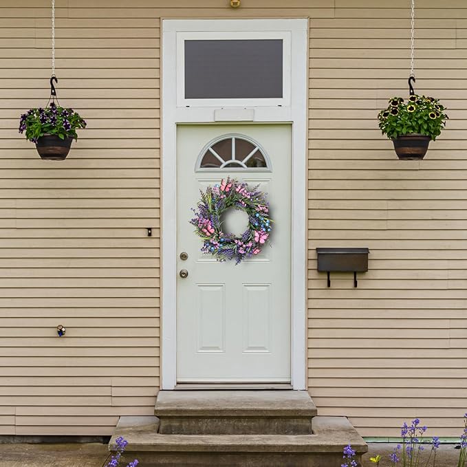 Lavender Wreaths for Front Door 18 Inch Spring Summer Wreath with Lavender,Berries, Butterflies,for Year-Round Use Indoors and Outdoors as Wall, Door, Window, Party and Wedding Decorations