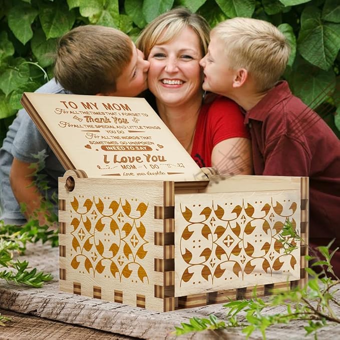 Ucuber You are My Sunshine Music Box, Gift for Mom from Daughter, Wood Laser Engraved Vintage Mini Size Boxes, Unique Best Mother's Day, Birthday/Christmas, Thanksgiving Day