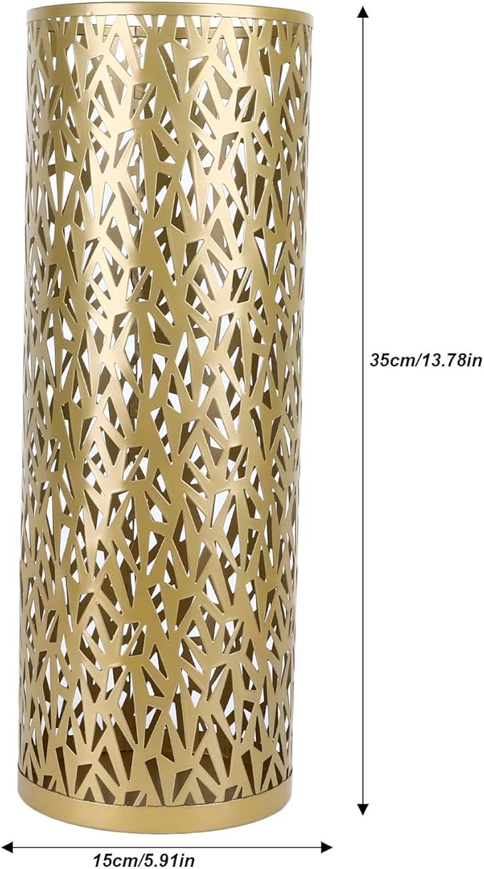 BEIJIALY Metal Umbrella Holder, Umbrella Stand Rack for Entryway, Metal Hollowed Freestanding Round Umbrella Holder Organizer Bin for Home Hotel Office Decor(Gold Medium)