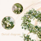 70-inch Summer Garland Green Eucalyptus Leaves with White Fruits Thorns Garland Spring Summer Vine for Front Door Fireplace Dining Table Home Decor, Wedding Arch Party Festival Decor