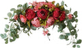 30 Inch Artificial Flower Swag, Wedding Artificial Peony with Green Leaves Swag, Handmade Flowers Backdrop Table Runner Centerpiece Garland for Arch Front Door Wall Home Hanging Wreath Decor(Red)