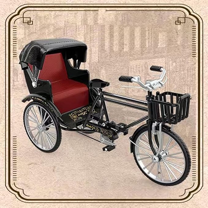 TOPINCN Retro Rickshaw Figurine Decorative Alloy Wheel Rickshaw Model Lifelike Collectible Miniature Rickshaw Toy Retro Rickshaw Ornament Decorative