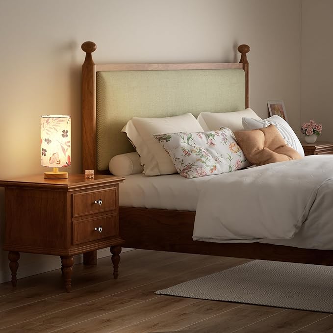 Fenmzee Butterfly Table Lamp for Bedroom - Inline Control, Small Bedside Lamp with 3000K A15 LED Blub, Easy Assembly (Butterfly Cream Shade, 9" Inline Control)