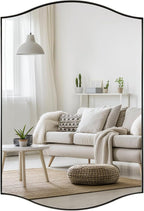 ANDY STAR 26"x38" Scalloped Mirror for Bathroom，Brushed Nickel Rectangle Wall Mirror with Curved Edge Stainless Steel Metal Frame, Wall-Mounted Mirror for Bathroom, Entryway, Living Room