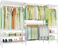 Ulif E11 Heavy-Duty Garment Rack, Metal Freestanding Clothes Rack and Closet Storage Organizer with 8 Shelves and 4 Hanger Rods, (73.2-97.6)" W x 14.5" D x 71.2" H, Load 1034 LBS, White
