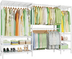 Ulif E11 Heavy-Duty Garment Rack, Metal Freestanding Clothes Rack and Closet Storage Organizer with 8 Shelves and 4 Hanger Rods, (73.2-97.6)" W x 14.5" D x 71.2" H, Load 1034 LBS, White