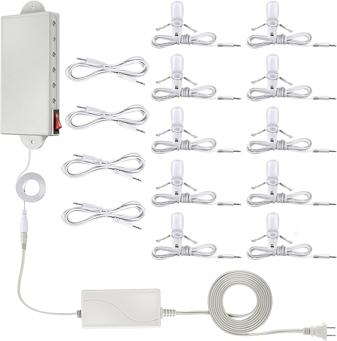 Meonum Christmas Village Light System Set Accessory Cord Compatible with Department 56 Christmas Building and Accessory Craft Village House Lighting System, Blow Mold Light(with 10 LED Light Bulbs)