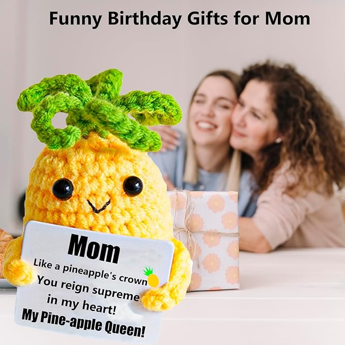 Mothers Day Birthday Gifts for Mom, Funny Gift Emotional Positive Support Pineapple, Handmade Positive Crochet Knitted Doll Gifts for Women, Boys, Girls.