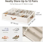 StorageWorks Shoe Organizer for Closet, Fits up to 24 Pairs, 2-Pack Ultra-thick Fabric Under Bed Shoe Storage Containers with Bottom Support and Adjustable Dividers, Beige