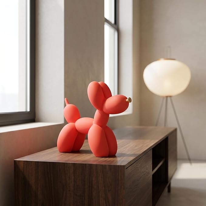 Resin Balloon Dog Sculpture - Collectible Figurines Decor for Home | Office Desktop Resin Decors Balloon Dog Decor (Red)