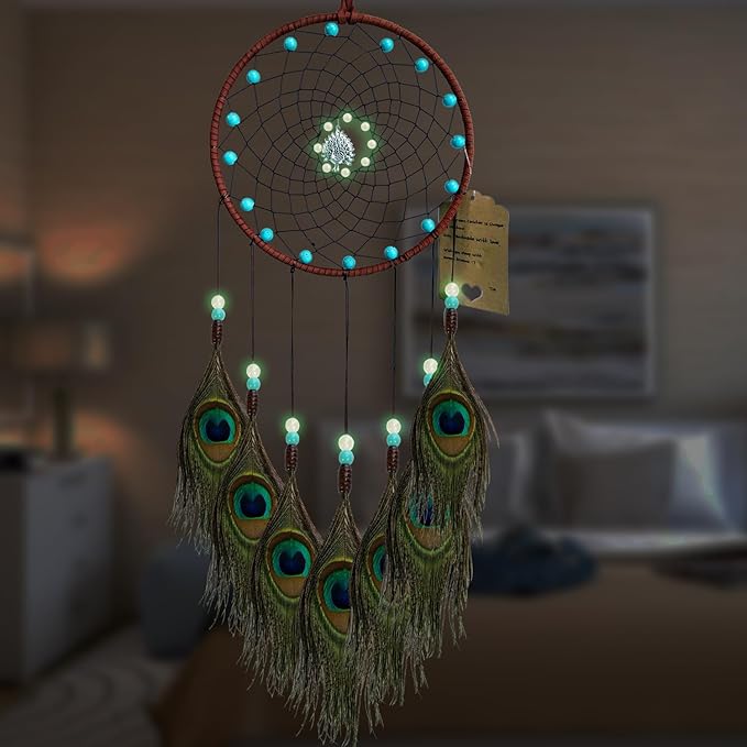 Dream Catchers Kids Room Wall Decor Dreamcatcher Handmade Peacock Feather for Girls Boys Bedroom Decoration Gift
