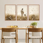 KAIRNE Jesus Wall Art Set of 3(24”X36”),Lost Sheep Wall Decor,Religious Scripture Art Print,Christian Bible Wall Paintings,White Floral Pictures for Church Bedroom Living Room Office Decoration,Framed