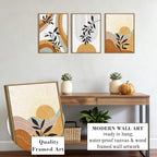 BINCUE Boho Line Wall Art Abstract Plants Wall Decor Mid Century Modern Artwork Framed Boho Abstract Paintings Orange Abstract Wall Pictures Orange Art Prints for Living Room Bedroom Office Farmhouse 12"x16" Set of 3