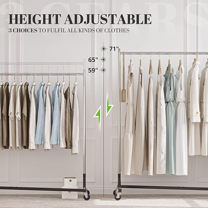 HOKEEPER Z Base Clothing Rack Heavy Duty Clothes Rack for Hanging Clothes Hold 500LBS Commercial Garment Rack with Wheels Adjustable Rolling Clothes Rack Portable Z 24" Dx63 Wx71 H, 3 Pack