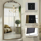 Dewfig Arched Full Length Mirror, 71"x32" Full Body Mirrors with Carved, Floor Mirror for HomeDecor, Standing/Halling Large Wall Mirror for Bedroom, Living Room, Cloakroom, Bronze, Retro Style