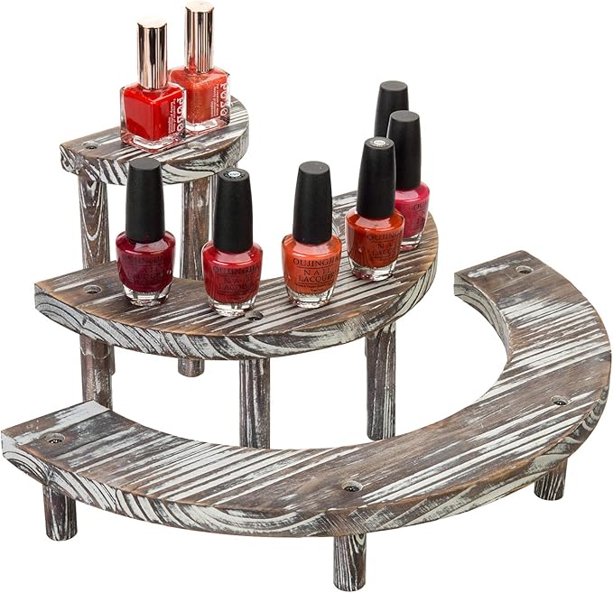 MyGift 3 Tier Rustic Dessert Stand, Torched Wood Semicircle Cupcake Display Risers