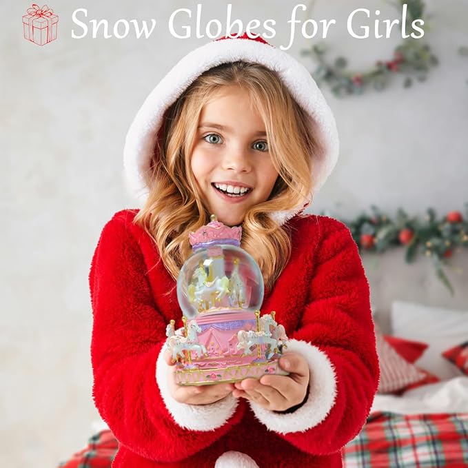Carousel Music Box, Snow Globe Music Box, Carousel Horse Snowglobe with Light, Music Boxes for Girls, Gifts for Granddaughter