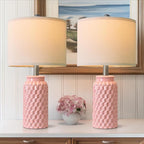 USumkky 20.5" Pink Table Lamps Set of 2,Modern Farmhouse Bedside Lamps - Ceramic Nightstand Lamps for Bedroom,Boho Living Room End Tables,Small Office Desk Lamp