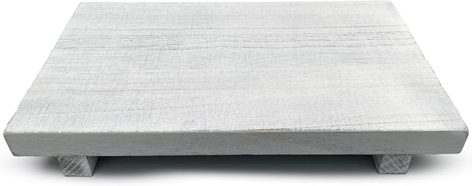 Rustic Wood Riser - Rectangular Soap Tray, Candle Holder, Plant Stand - White, 12 x 7 x 1.5 Inch