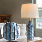 USumkky Ceramic Table Lamps Set of 2, 23.75" Modern Farmhouse Bedside Lamp - Blue Nightstand Lamps for Bedroom, Boho Living Room End Tables, Small Office Desk Lamp Decor
