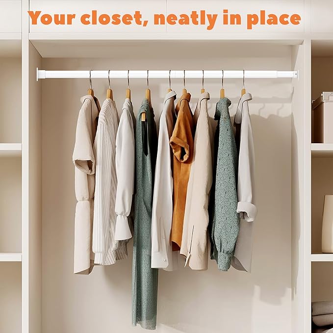 Closet Rod 50-75 Inches, Adjustable Heavy Duty Metal White Closet Rods for Hanging Clothes 1.3 Inches Diameter for Wardrobes Laundry