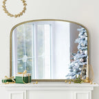 36"X28" Arched Mirror,Metal Beaded Frame Mirror for Wall,Ornate High-Definition Mirrors,Fit for Fireplace, Living Room,Hallway,Bathroom,Antique Gold