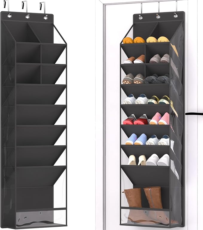 VERONLY Over the Door Shoe Organizer, Hanging Shoe Rack for Closet with 16-20 Pairs Capacity, Foldable Storage for Shoes, Boots, Sneakers, for Dorm Room, Apartment, Small Spaces（Black