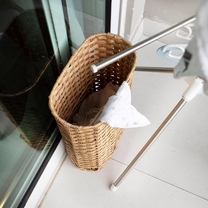PEMAR Wicker Umbrella Holder, Hand Woven Umbrella Stand Basket Decorative Cane Holder Rack for Home, Entryway Multipurpose Narrow Tall Basket (Natural)