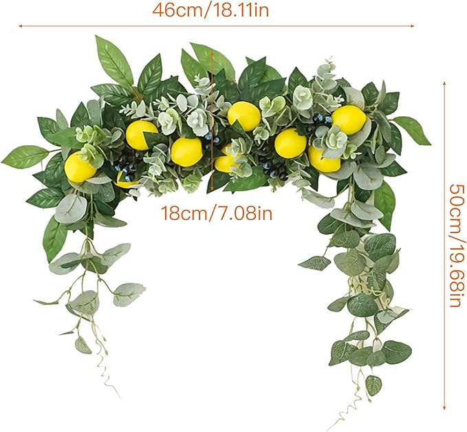 Firlar Artificial Flower Swag, 18 Inch Decorative Swag with Lemon Berry, Green Leaves Hanging Ornament Floral Swag Door Swag for Wedding Home Party Door Wall Decoration