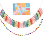 2pcs Longer Boho Tassel Garland, Pom Pom Tassel, Felt Ball Garland,Colorful Wall Hanging Party Decorative Banner Pastel, Home Decoration Wedding Birthday Baby Shower (Longer Rainbow)