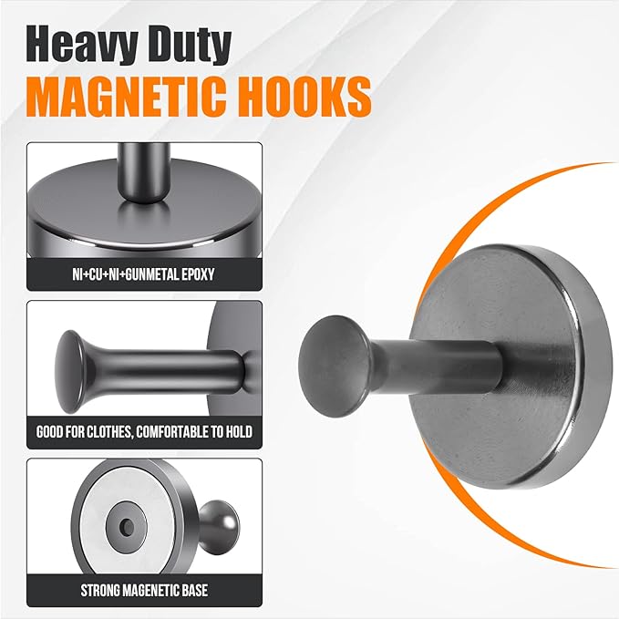 Neosmuk Magnetic Coat Hook,170lb Strong Extra Heavy Duty Magnet Hooks,Magnetic Wreath Hanger/Holder for Metal Doors,Purse,Towel,Stocking,Cruise Cabin,Gunmetal,3 Pack