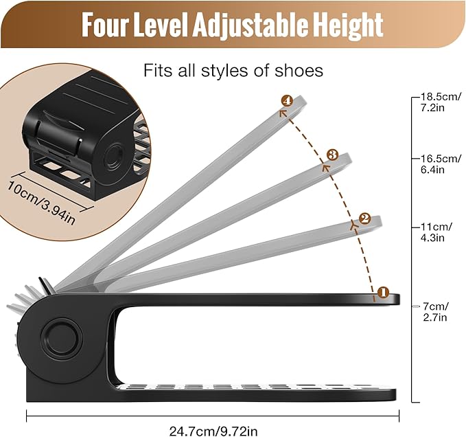 Neprock Shoe organizer for closet,16 pack thickned shoe stacker storage space saver, Double Deck Shoe Rack Holder for Closet Organization(Black)