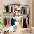 YITAHOME Wall-Mounted Closet System with Expandable Rod and Thickened Shelves – Adjustable Clothing Rack for Bedroom, Laundry Room and Cloakroom, Suitable for 2-8 Feets Space