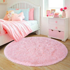 3'x3' Round Pink Rugs for Girls Bedroom, Ultra Soft Fluffy Circle Rug for Kids Room, Cute Small Shag Rugs for Living Room Playroom Tent Castle Home Decor Rug