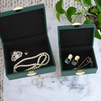 HofferRuffer Faux Leather Jewelry Boxes, Decorative Boxes Storage Accessory Organizer with Gold Hardware Decor, Classic Vegan Leather Set of 2 Pieces (Green)