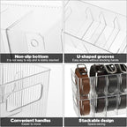 3 Pack Acrylic Belt Organizer - with Adjustable 4 Compartments & Stackable Design, Clear Storage for Closet and Drawer Organization, Display Case Pantry Cabinet Organizers for Ties,Socks,Underwear