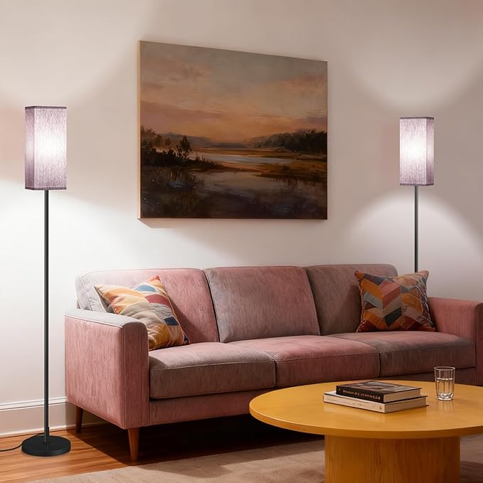 64.6" Floor Lamp, Pole Lamp with Foot Switch, Modern Standing Lamp, Minimalist Freestanding Lamp (Bulb Not Included), for Living Room, Bedroom, ETL Listed, Black and Taro Purple AZ07LD05