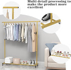 Buzowruil Metal Rolling Clothing Rack Adjustable Freestanding Garment Organizer with Wheels, Space-Saving Design for Home, Closet, Office, or Retail, Gold