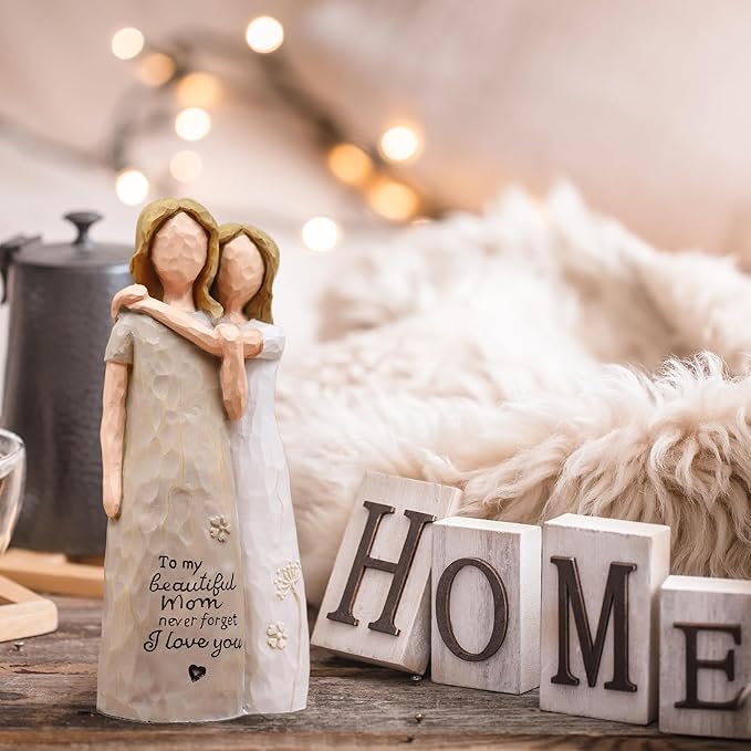 Mom Birthday Gifts from Daughter, Birthday Gifts for Mom from Daughter, Mother Daughter Gift, Mother of The Bride Gift, Sculpted Hand-Painted Figurine(Almond Rose Brown)