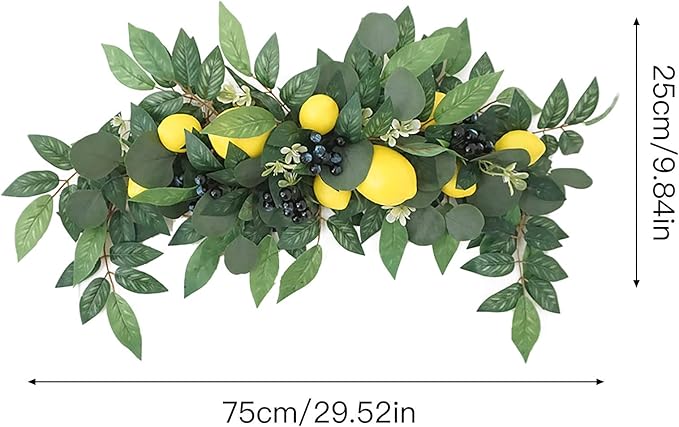 2Krmstr 30 Inch Handcrafted Flower Swag with Lemon Berry, Faux Greenery Garland Artificial Foliage Vine, Hanging Decorative Floral Swag for Wedding Arch Table Runner Front Door Decor