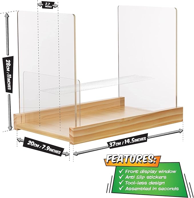 Patented Comic Book Storage Holder – Wooden & Acrylic Display Box/Case for Collectors – Organizer for Comics, Magazines & Books – Holds 150 Issues, 14.5x8 in (Natural)