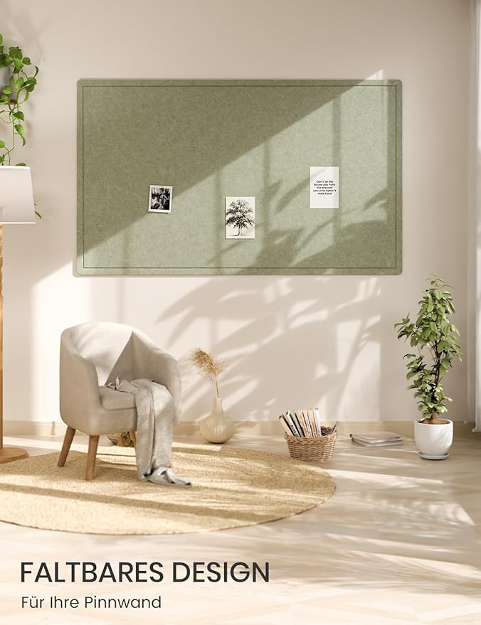 Fluxynara Large Bulletin Board, 59" x 35.4" Cork Board Alternative with 24 Safe Removable Adhesive Tabs, Foldable Felt Pin Board for Home Office, Classroom, Bedroom,Entryway for Walls—Sage