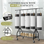 Clothes Rack with 2 Shelves, Heavy Duty Garment Rack Load 450 LBS, Standing Rolling Metal Hanging Clothes with Sturdy Wheels & Shelves