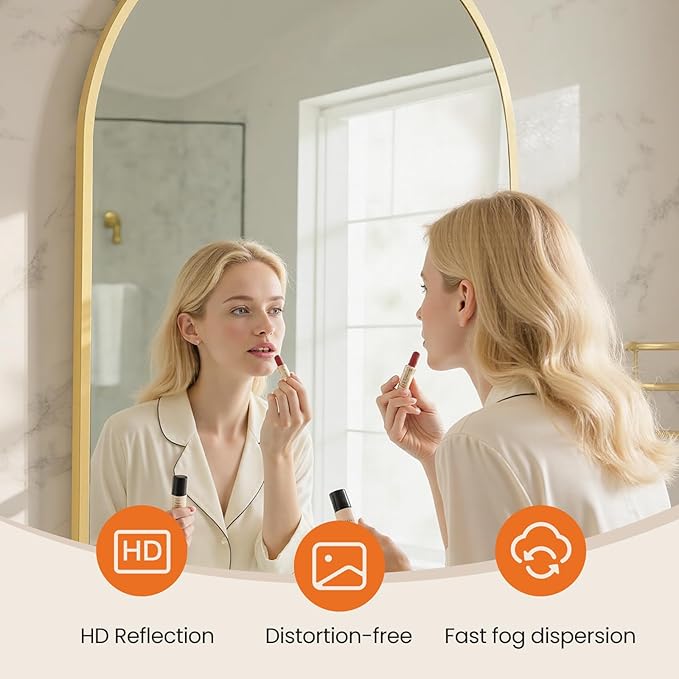 Sweetcrispy 26.5"x38" Arched Gold Bathroom Mirrors for Wall, Bathroom Mirrors for Over Sink, Metal Framed with HD Shatter-Proof Glass for Entryway, Living Room, Bedroom, Home Decor