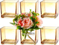 Square Glass Vases Set of 6, 4" x 4" x 4" Square Flower Vases for Centerpieces, Amber Vase for Flowers, Small Vase for Wedding, Party, Home Office Decoration